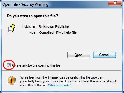 CHM Secirity Warning Dialog